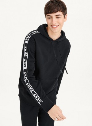 Black DKNY Taped Logo Men's Hoodies | USA-D1401