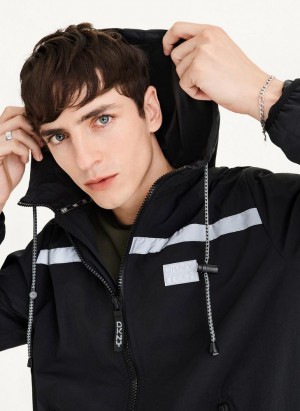 Black DKNY Tech Cotton Touch Nylon Men's Jackets | USA-D0368