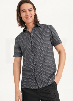 Black DKNY Textured Diamond Men's Shirts | USA-D1724