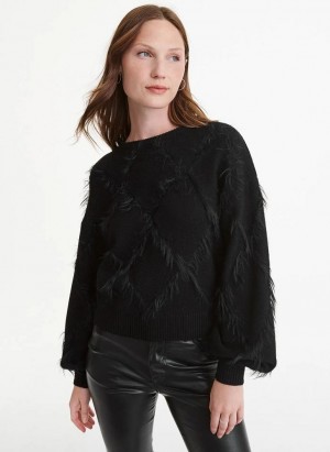 Black DKNY Textured Women's Sweaters | USA-D0435