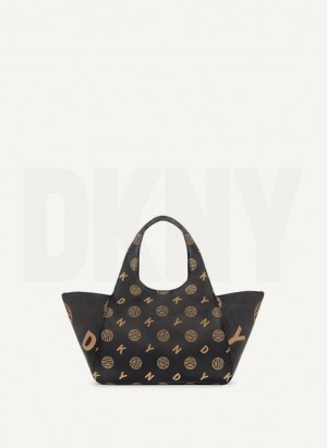 Black DKNY The Medium Logo Effortless Bags Tote Bags | USA-D0584