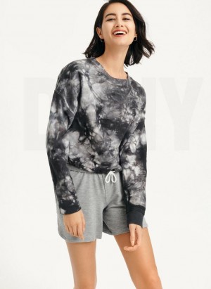 Black DKNY Tie Dye Crew Neck Pullover With Tie Women's Sweatshirts | USA-D0508