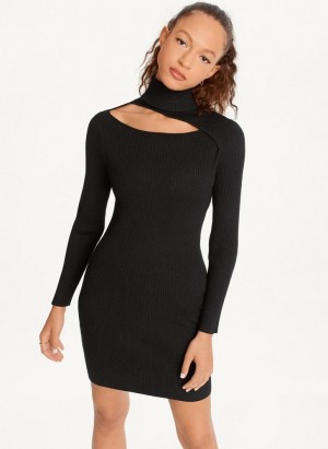 Black DKNY Turtleneck Sweater Women's Dresses | USA-D0391