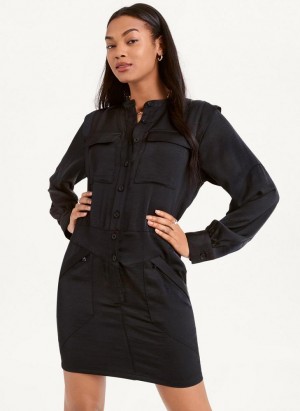 Black DKNY Two Pocket Mini Women's Dresses | USA-D1404
