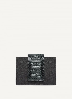 Black DKNY Uptown Leather Card Case Bags Wallets | USA-D0303