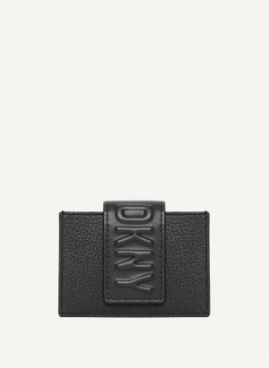 Black DKNY Uptown Leather Card Case Men's Wallets | USA-D0966