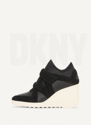 Black DKNY Velcro Wedge Shoes Sneakers | USA-D1371