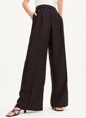 Black DKNY Wide Leg Crepe Women's Pants | USA-D0208