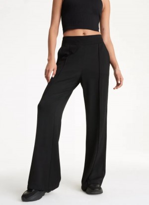 Black DKNY Wide Leg Greenwich Pintuck Women's Pants | USA-D0153