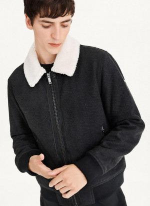 Black DKNY Wool Blend Bomber With Sherpa Collar Men's Jackets | USA-D1350