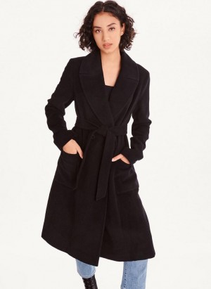 Black DKNY Wool Wrap Women's Coats | USA-D1822
