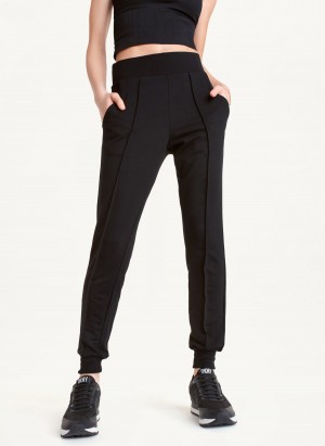 Black DKNY Yoga Terry Pintuck Women's Joggers | USA-D0876