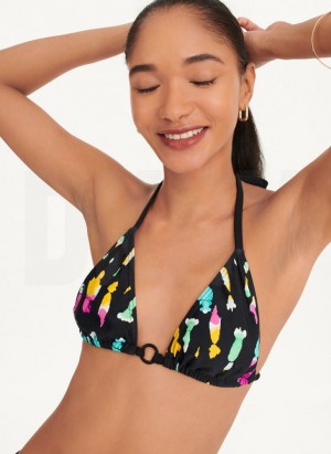Black Multicolor DKNY Multi-Wear Triangle Women's Bikini Top | USA-D0246
