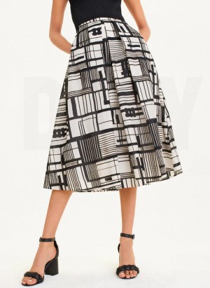 Black Multicolor DKNY Printed Cotton Voile Women's Dresses | USA-D1385