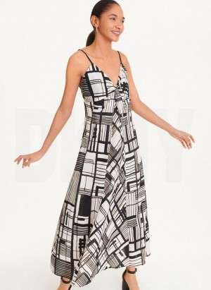 Black Multicolor DKNY Tie Front Voile Women's Dresses | USA-D1690