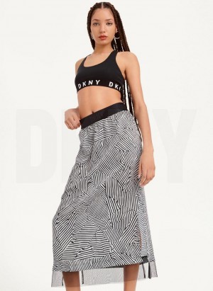 Black White DKNY Printed Pull On With Tulle Hem Women's Skirts | USA-D0176