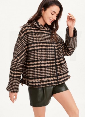 Black / Brown DKNY Oversized Relaxed Women's Coats | USA-D1038
