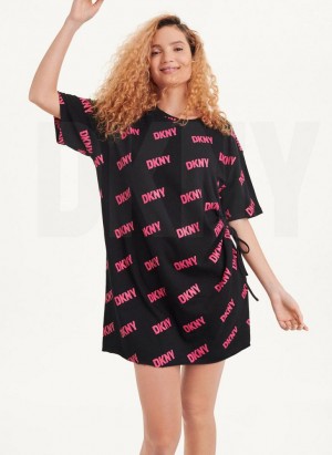 Black / Fuchsia DKNY Cutout T-Shirt Women's Dresses | USA-D0456