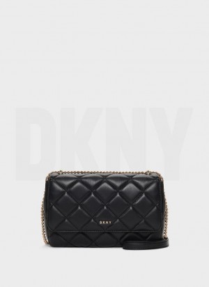 Black / Gold DKNY Lara Large Quilted Bags Shoulder Bags | USA-D1372