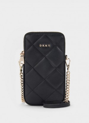 Black / Gold DKNY Quilted Phone Bags Crossbody Bags | USA-D1554