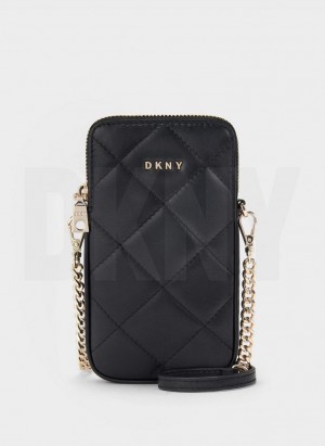 Black / Gold DKNY Quilted Phone Crossbody Bags Wallets | USA-D1912
