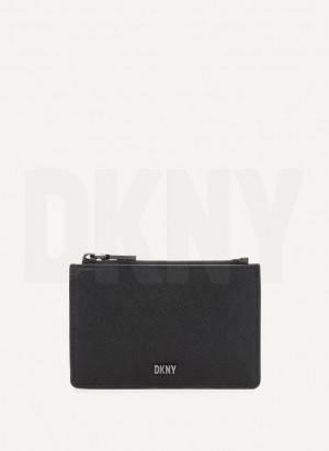 Black / Grey DKNY Sidney Key Card Case Bags Wallets | USA-D0489
