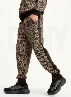 Black / Khaki DKNY Colorblock Track Men's Pants | USA-D1834