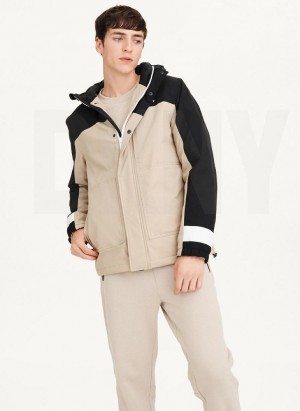 Black / Khaki DKNY Traveler Hooded Rain Men's Jackets | USA-D0673