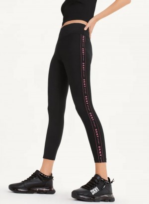 Black / Pink DKNY High Waist 7/8 Tight with Logo Taping Women's Leggings | USA-D0897