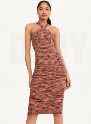 Black / Red DKNY Crossover Space Dye Sweater Women's Dresses | USA-D0154