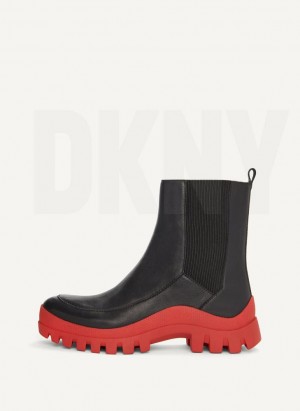 Black / Red DKNY Lug Sole Chelsea Shoes Boots | USA-D0819