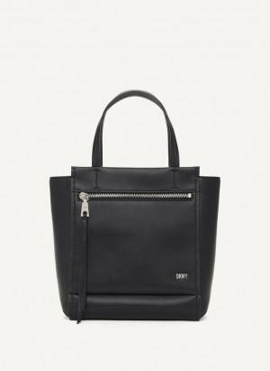 Black / Silver DKNY Pax North-South Tote Bags Crossbody Bags | USA-D0110