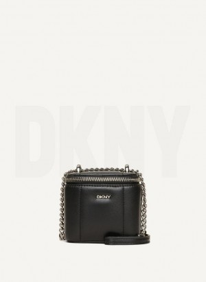 Black / Silver DKNY Seva Mini Box Bags Crossbody Bags | USA-D0637
