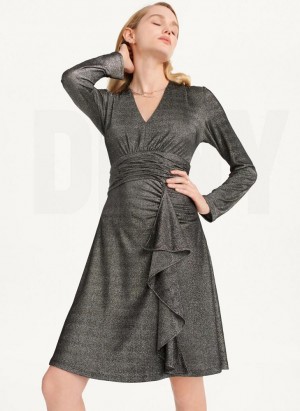 Black / Silver DKNY Sparkle Knit Wrap Women's Dresses | USA-D0973