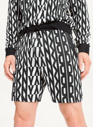 Black / White DKNY Exploded Logo Men's Shorts | USA-D1195