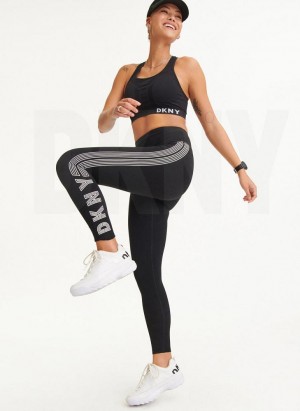 Black / White DKNY High Waist Full Length High Density Logo Women's Leggings | USA-D0222
