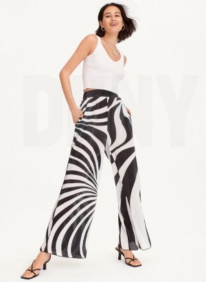 Black / White DKNY High Waisted Pleated Flare Women's Pants | USA-D0722