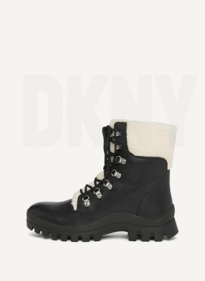 Black / White DKNY Shearling Ski Shoes Boots | USA-D0530