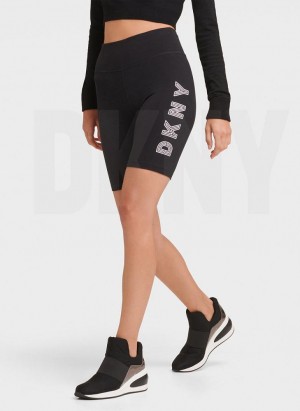 Black / White DKNY Track Logo Bike Women's Shorts | USA-D1744