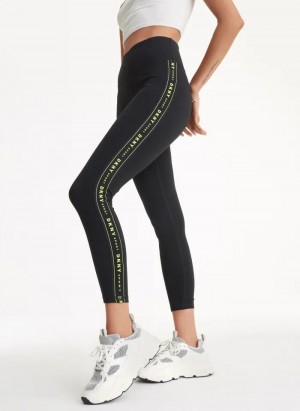 Black / Yellow DKNY High Waist 7/8 Tight with Logo Taping Women's Leggings | USA-D0113