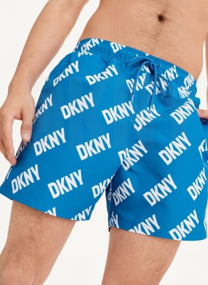 Blue DKNY Allover Logo Swims Men's Shorts | USA-D1767