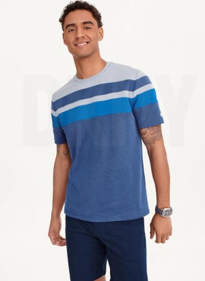 Blue DKNY Block Short Sleeve Crewneck Men's T Shirts | USA-D0448