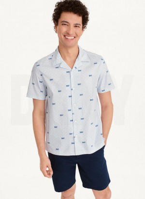 Blue DKNY Interlocking Logo Men's Shirts | USA-D0395