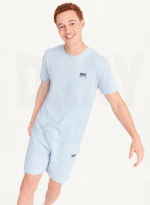 Blue DKNY Left Chest Men's T Shirts | USA-D1252