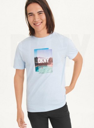 Blue DKNY Pool Graphic Men's T Shirts | USA-D1829