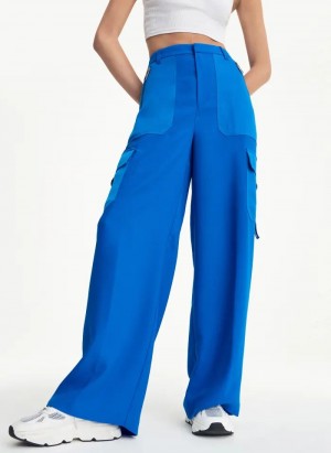 Blue DKNY Satin Cargo Women's Pants | USA-D1376