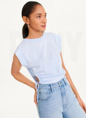Blue DKNY Short Sleeve Side Cut Women's T Shirts | USA-D1658