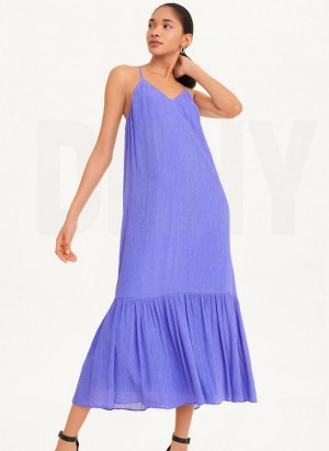 Blue DKNY Sleeveless Crinkly Rayon Women's Dresses | USA-D1540