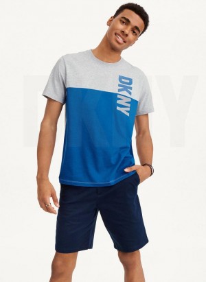 Blue DKNY Split Logo Crewneck Men's T Shirts | USA-D1944