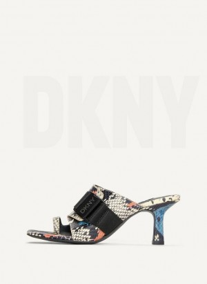 Blue Multicolor DKNY Heeled Buckle Mule Shoes Heels | USA-D0942